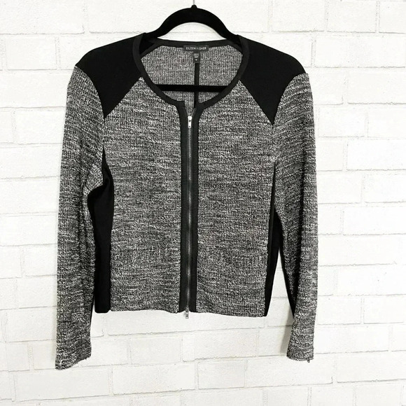 Eileen Fisher Black and Gray Zip Front Cardigan Jacket Women's Size Medium - Picture 1 of 7